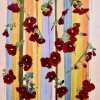 *Hollyhocks-acrylic-on-paper-42-x-32